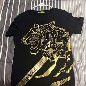 Versace Jeans Black T-Shirt with Metallic Gold Graphic
